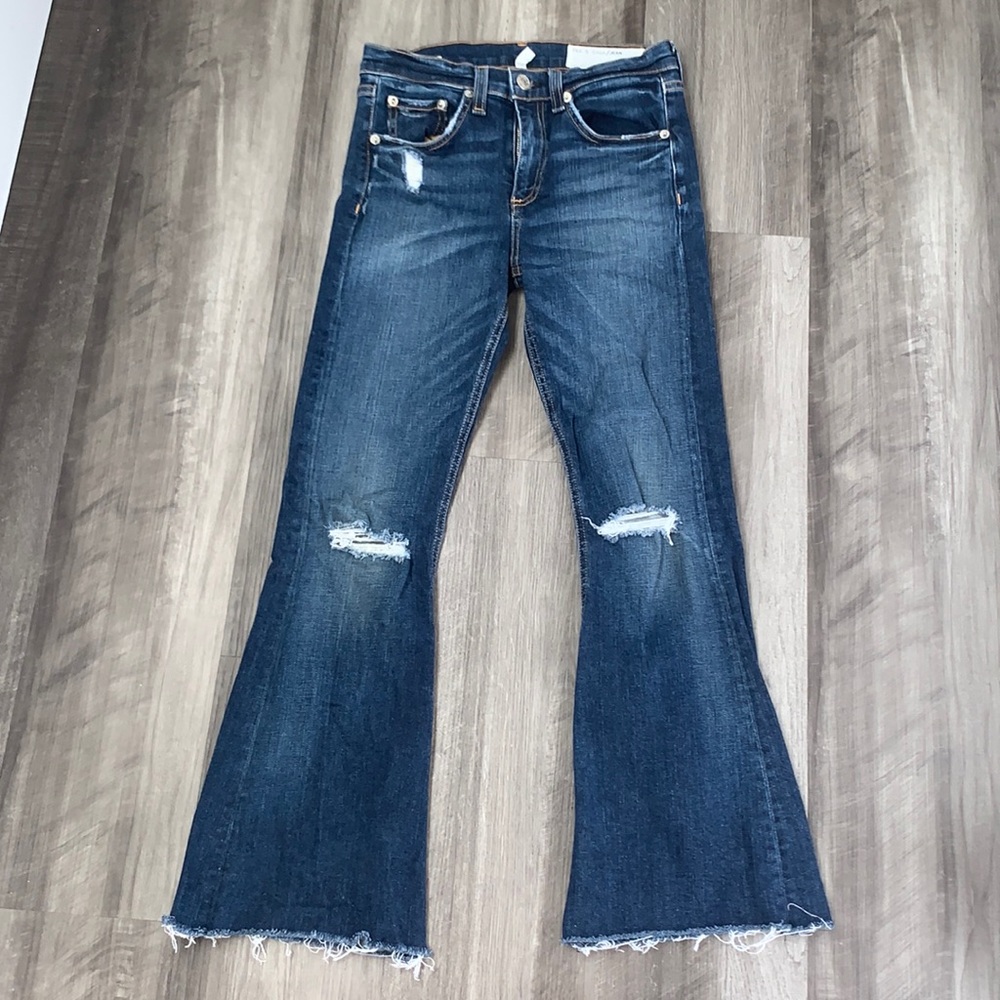 Rag & Bone Dark Wash Distressed Flare Jeans